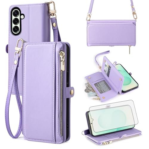 Étui zippé Samsung Galaxy S25 Plus antichoc avec fentes cartes et film de protection