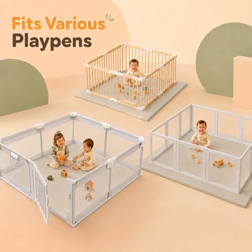 Image of Vegan Leather Baby Play Mat, 71x59 Thick Cushioned Waterproof Playpen Mat, Stylish Removable Cover Floor Mat for Babies & Toddlers, Soft Padded Play Mat for Safe Crawling, 1.2 inch Thick, Grey