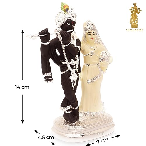 Image of Idolkart Pure 999 Silver Coated Radha Krishna Murti Idol - Radha Krishna Statue for Home Decor, Radha Krishna Murti Idol for Gift - Crafted by Experienced Artisans - 5 Inch