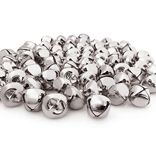 CLLOOTVE Jingle Bells Sinos de metal de 2,5 cm / 25 mm, para festas de Natal, festivais de Natal, decoração de casamento, presentes faça você mesmo, 100 peças, prata