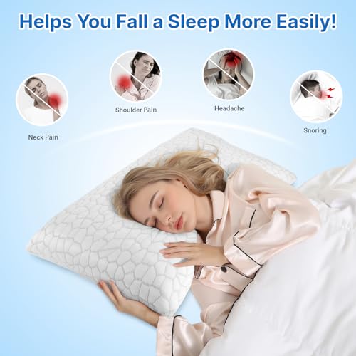 Image of Memory Foam Pillows, Bed Pillow, Bed Pillow for Side, Back and Stomach Sleepers, Neck Pillow for Sleeping with Removable and Machine Washable Cover, Queen Size (2 Pack)