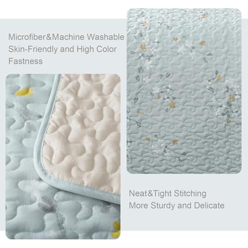 Exclusivo Mezcla Reversible Boho Quilt Set King Size, 3 Pieces Flowers Aqua All Season Bedspreads, Ultra Soft Floral Coverlet Bedding Set with Printed Pattern (1 Quilt, 2 Pillow Shams)