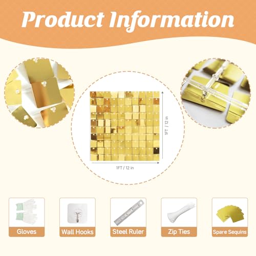 Image of 4 FT x 6 FT Light Gold Shimmer Wall Backdrop,Shiny Sequins,24PCS Sequins Backdrop Decoration Panels, Glitter Bling Photo Background Decorations for Birthday Party Wedding Anniversary Graduation