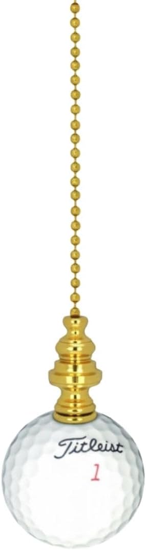 Golf Ball Ceiling Fan Pull, 2.25"h with 12" Polished Brass Chain