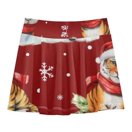 Cute Tiger Cubs Red Santa Hats Kids Tennis Skirts Cheer Athletic Shorts Girls Skorts Butterfly 4t2