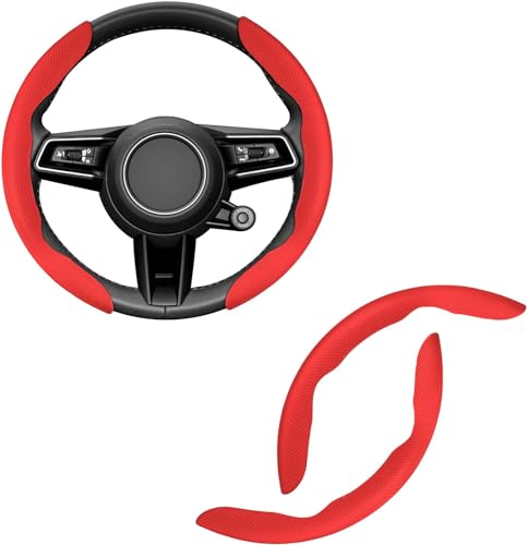 Image of AutoBizarre Car Anti Skid Non Slip Red Leather Steering Wheel Grip Covers Decoration Universal for All Cars - Set of 2 pcs