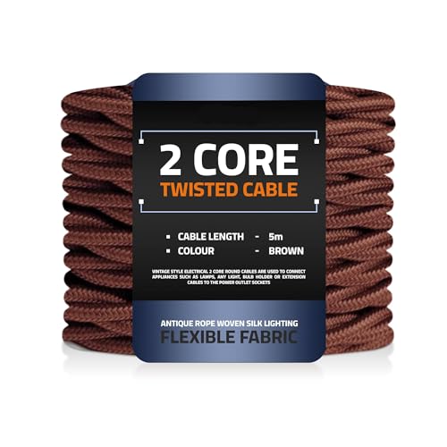 Image of 16.4ft 18 Cloth Covered Electrical Wire 5m Vintage Style 18-Gauge Twisted Braided Cord for Antique Lamps DIY Lighting Projects Chandeliers Home Decor (2 Core Twisted - Brown)