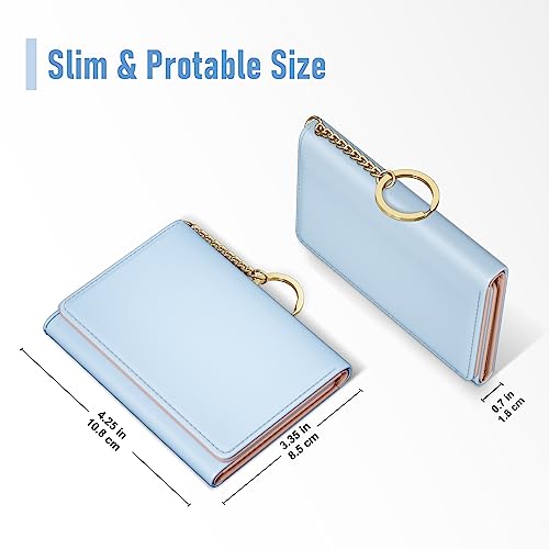 Image of Rouidr Womens Wallet, Small Slim RFID Card Wallets for Women, Cute Front Pocket Trifold Leather Card Organizer with 7 Slots & ID Window, Blue