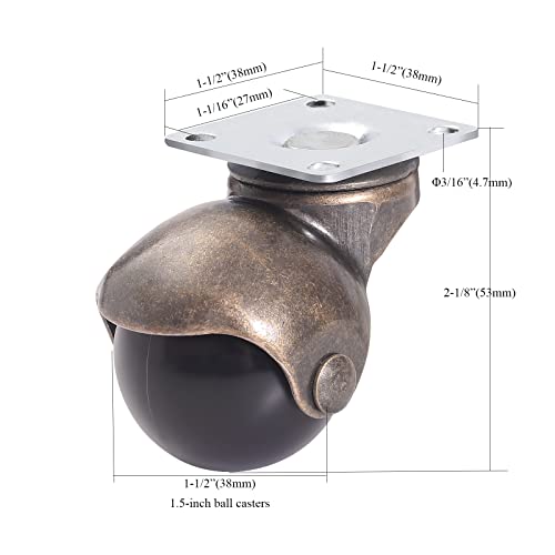 Enyke Ball Caster Wheels, 1.5-Inch Small Wheels For Furniture, Swivel Furniture Casters Set Of 4, Antique Brass Top Plate Casters For Furniture, Ottoman, Wheelchair, Coffee Table (Screws Included) #TOP1