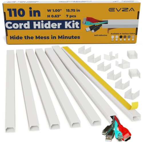 Image of Cord Hider for Wall Mounted TV - Fits 3-4 Cables, 110in Paintable Cable Concealer Kit, Self-Adhesive Wire Cover Channel, Cable Raceway Wire Hider for Power Cords, 7X L15.7in X W1.00in X H0.63in, White