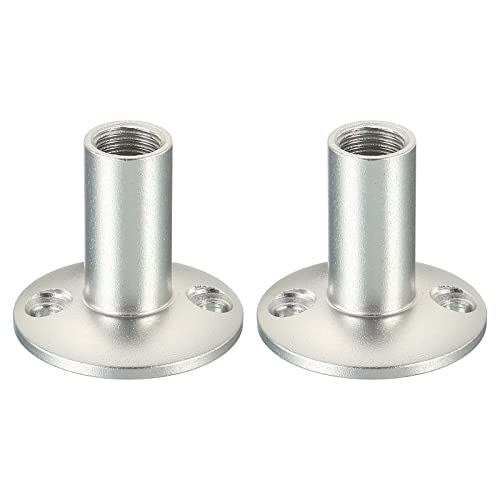 PATIKIL Microphone Flange Mount, 2 Pack M10 Fine Thread Female Thread Nut Screw Round Base for Microphone Gooseneck Hose Adapter, Silver Tone
