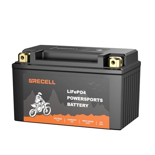 GRECELL Lithium Motorcycle YTX9-BS Battery, 12V 5Ah LiFePO4 Motorcycle Battery, YTZ14S-BS Lithium Battery Compatible ATV, UTV, Jet Ski, Quad, Lawn Mower, Scooter and Generator Battery