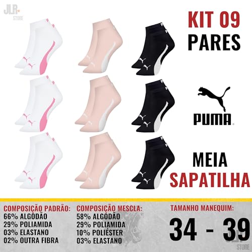 PUMA Kit 09 Pares Meias Sapatilha Esportiva Feminino Adulto | KIT - J | 34-39