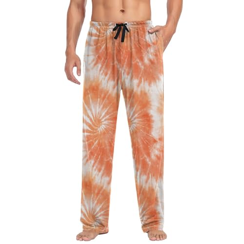 Vdsrup Men's Pajama Pants Orange Tie Dye Pajama Pants for Men PJs Bottoms Drawstring Pockets Sleep Lounge Pants S3