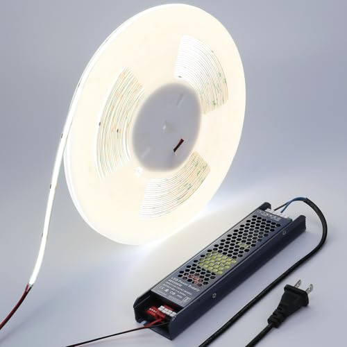 Image of BENLUN 48V COB LED Strip Lights 65.6ft Kit, Cuttable Hardwired Tape Light | 6000K Cool White Flexible Cuttable LED Tape Light 160W CRI 92 with Power Supply for Bedroom Living Room Ceiling Kitchen