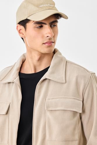 Image of SNITCH Men Casual Jacket | Regular Fit Textured Pattern With Lapel Collar & Full Sleeve | Polyester Blend Zip Closure For Everyday Street Style & Layering