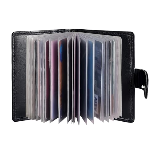 STARHIDE Soft Genuine Leather Compact Credit Debit Card Holder Wallet with Removable Plastic Sleeves Case 210 (Black)