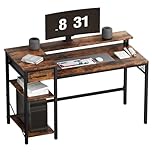 Oak & Tea Gaming Desk 120x52 cm - Computer & Office Desk with Drawers, Standing Desk with Monitor Stand & Storage Shelves for Study, Gaming, Work - Black Home Office Desk