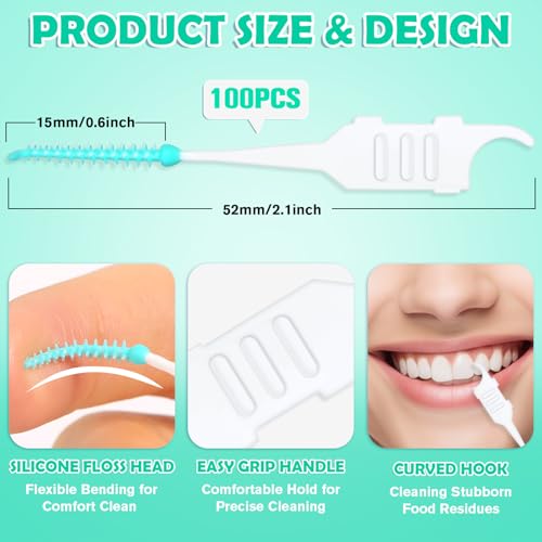 Image of MAPVOLUT 200-Piece Interdental Brush Set, Soft & Flexible Floss Picks for Braces, Orthodontic Care, Teeth Cleaning, 100 Black Spiral Brushes + 100 Green Picks, Travel-Friendly, Reusable Oral Care Kit
