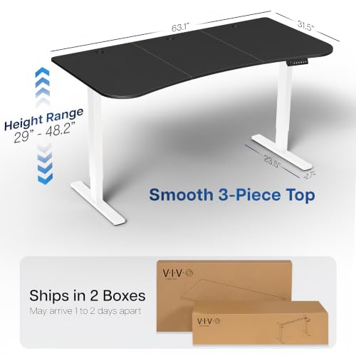 Image of VIVO Electric 63 x 32 in Standing Desk, Memory Height Adjustment, 1B Series, Holds 220 lbs, Black Top White Frame, DESK-KIT-1W1B