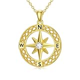 UXQ Collar de brújula de oro macizo de 14 quilates para mujer, collar con colgante de brújula de oro amarillo, joyería de viaje, regalo de cumpleaños, Navidad, graduación, para mamá, hija, esposa, 16