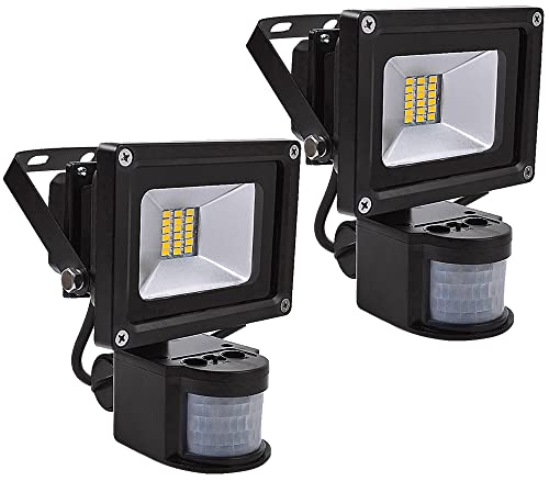 Leetop 2X Faro LED da 20W a Luce Bianca Caldo con Sensore di Movimento, da Esterni, Colore Nero, con Staffa di Fissaggio, Waterproof IP65