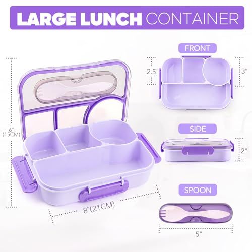 Image of EASYFUN Bento Box Adult, Lunch Box, 4-Compartment Lunch Containers, Drop-Proof, Dishwasher Safe & Made with BPA-Free Materials (Purple)