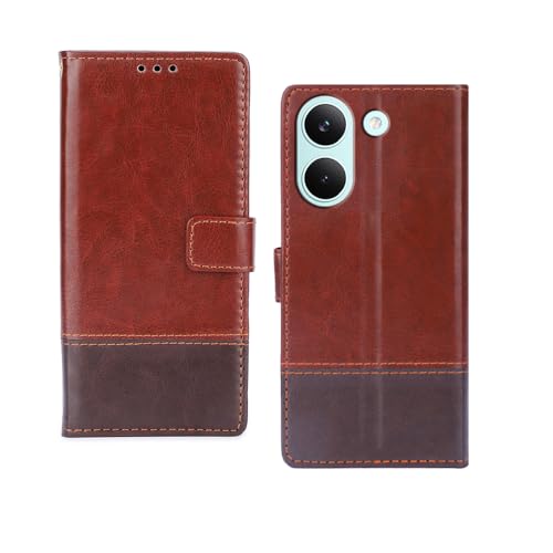 Image of amazon basics Poco X8 Pro 5G Flip Cover | Card Pockets Wallet & Stand | Flip Cover for Poco X8 Pro 5G (Tan and Coffee)