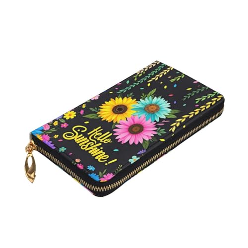 Daisy Floral Hello Sunshine Leather Hand Wallet for Women Long Zipper Clutch Purse for Cash Cards Coin3