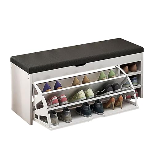 Buffet haut et étroit pour chaussures : meuble de rangement d'entrée en rotin blanc