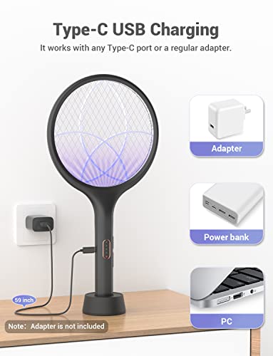 Image of YISSVIC Electric Fly Swatter 4000V Bug Zapper Racket Dual Modes Mosquito Killer with Purple Mosquito Light Rechargeable for Indoor Home Office Backyard Patio Camping (2, Black)