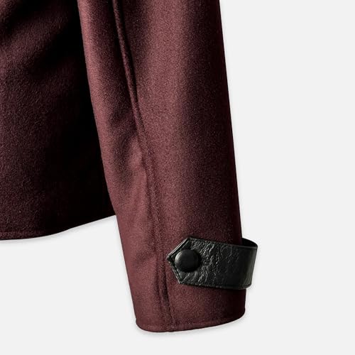 Image of Men's Red Vine Wool Jacket - Men's Plaid Coat Leather Collar Wool Blend (US, Alpha, Medium, Regular, Regular, Red Vne)