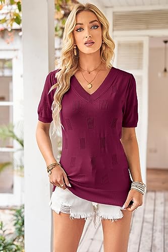 Image of Arach&Cloz Women's Lightweight Spring Summer Sweater Tops Casual Short Sleeve Blouses Shirts