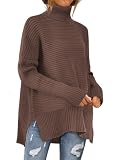Picture of Long Sleeve Shirts for Women - Oversized Ribbed Knit Turtleneck Sweater, Cozy Pullover, Comfortable Fit, Dark Apricot Small