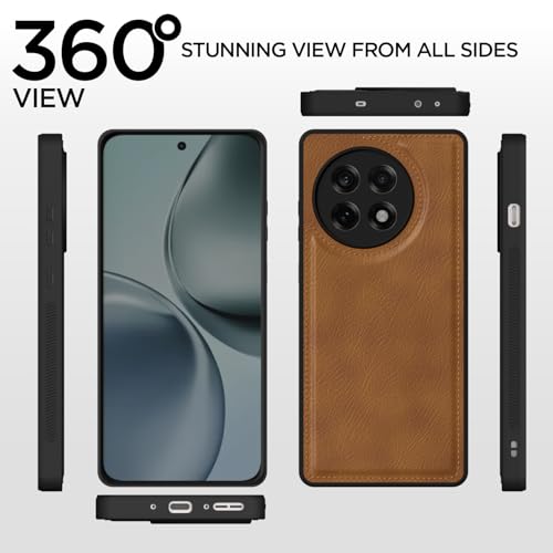 Image of Amazon Basics Back Cover for OnePlus 13R 5G | Flexible Pu Leather | Full Camera Protection | Raised Edges | Super Soft-Touch | Bumper Case (Brown)
