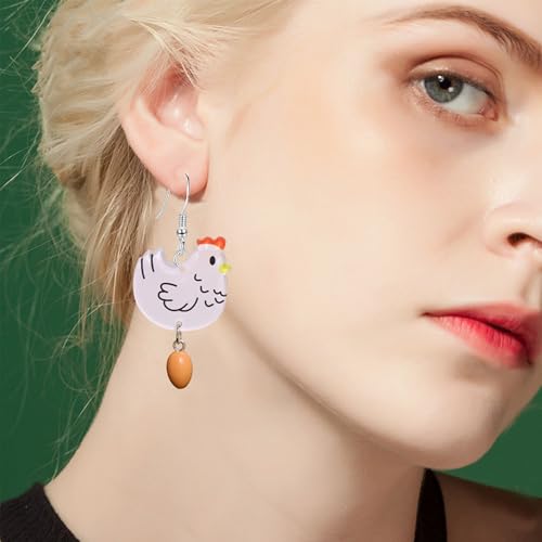 Cute Hen Lay Egg Earrings for Women Unique Funny Chicken Egg Drop Dangle Earrings Holiday Party Jewelry3