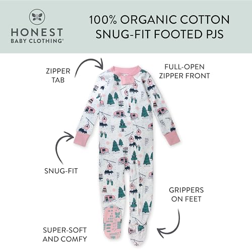 HonestBaby Girls' Organic Cotton Snug-fit Footed Pajamas3
