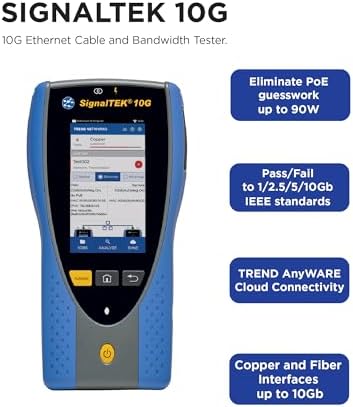 TREND Networks | R157003 | SignalTEK 10G Pro | Touchscreen 10G Ethernet Troubleshooter & Bandwidth Tester Kit | with Fiber & Network Testing, WiFi Connectivity & Built-in PDF Reporting