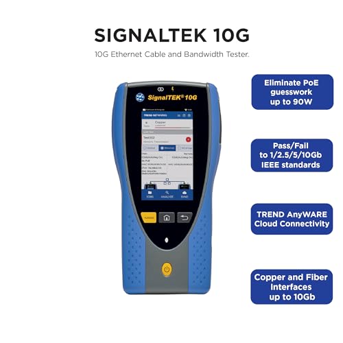 TREND Networks | R157003 | SignalTEK 10G Pro | Touchscreen 10G Ethernet Troubleshooter & Bandwidth Tester Kit | with Fiber & Network Testing, WiFi Connectivity & Built-in PDF Reporting