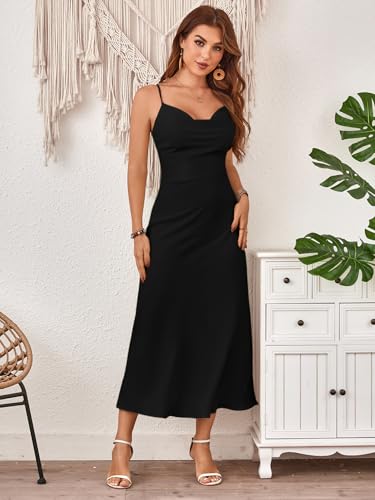 Image of Floerns Women's Leopard Print Draped Collar Spaghetti Strap Cami Long Dress