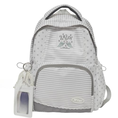 irLocy Y2k Star Backpack Whimsical Twee Wing Backpack Cute Stripe Bookbag Japanese Medium Daypack Cutecore Supplies (Striped star)