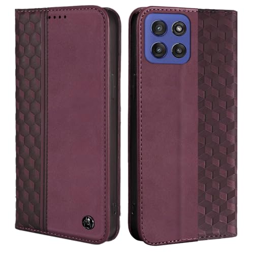 Image of Wallet Case for Motorola Moto G 5G 2025 6.6 inch - PU Leather Flip Cover with Card Holder Slots, Strong Magnetic Folio Kickstand Phone Case, Wine Red