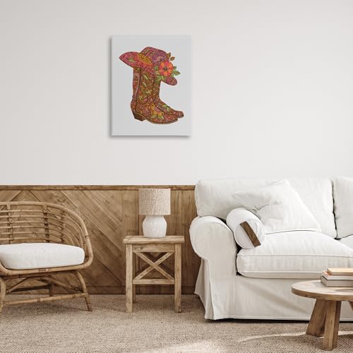 Image of Paisley Cowboy Boots Floral, 24 x 30 Inch Canvas Wall Art | Stupell Industries . By Valentina Harper . Ready to hang . Great for farmhouse or shabby chic spaces . Made in USA