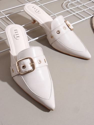 Image of ELLE Women Elegant Buckle Kitten Heel Slip-On Mule