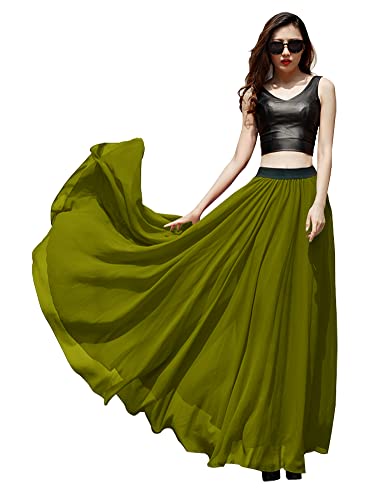 Indian Trendy Women's Summer Chiffon Mopping Floor Length Big Hem Solid Beach Maxi Skirt Dress