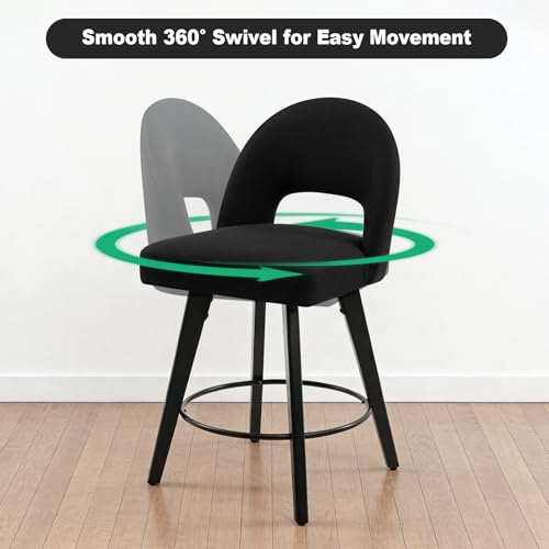 Butacos Giratorios de Bar para Cocina, Juego de 4 Unidades, Altura de Encimera, con Espaldar y Tapizado, Estilo Moderno en Madera, Color Negro miniatura 4