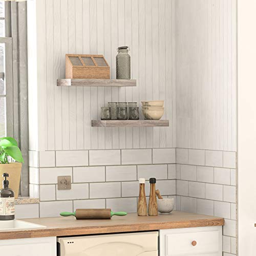 Image of HOOBRO Floating Shelves for Wall, Wall Mounted Shelf Set of 2, 15.7 inch Hanging Shelf with Invisible Brackets, for Wall Decor Storage in Bathroom Bedroom Kitchen Living Room Office, Greige BG40BJ01