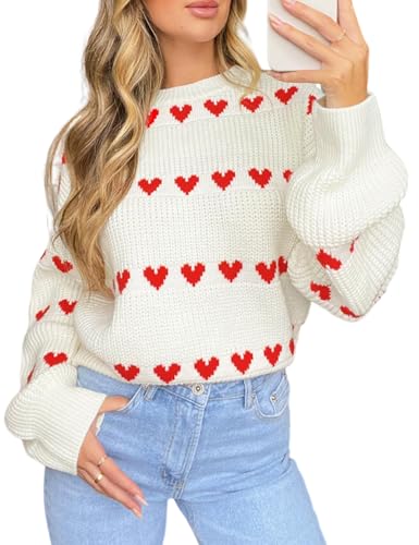 Image of Yimoon Valentine Heart Sweater for Women Cute Long Sleeve Crewneck Chunky Knitted Pullover Sweaters