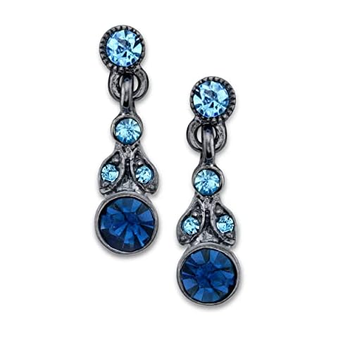 1928 Jewelry Jet Black Light Sapphire & Montana Blue Euro Crystal Drop Earrings Cover