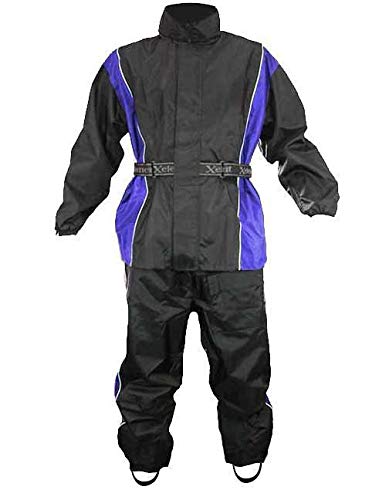 Xelement Rn4768 Men's Black And Blue 2-Piece Motorcycle Rain Suit With Boot Strap - Medium #TOP16